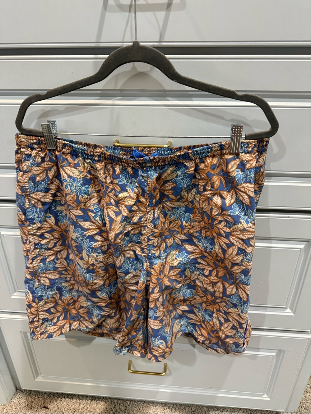 Patagonia Blue & Tan Leaf-Print Men’s Swim Trunks